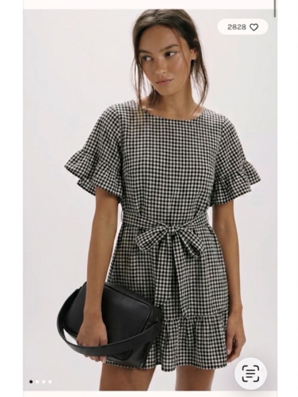 Gingham Tie-Waist Mini Dress in Black & White